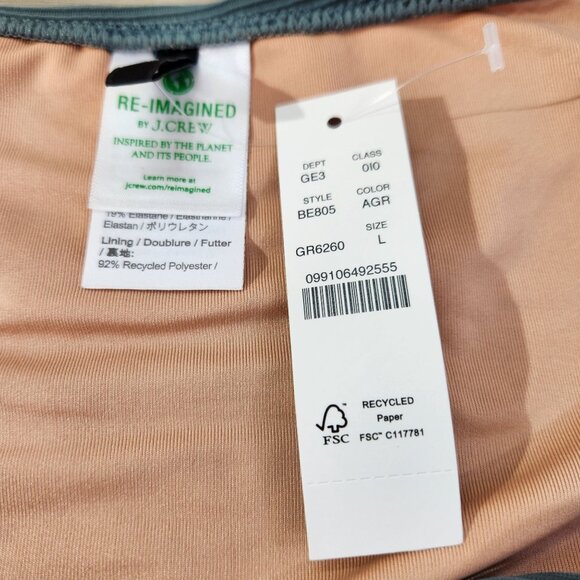 J. Crew Green Ribbed Curved Waist Cheeky String Bikini Bottom New W Tags Women L - Picture 9 of 16